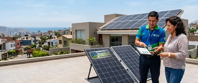 Persona evaluando la compra de paneles solares para una vivienda en Perú.